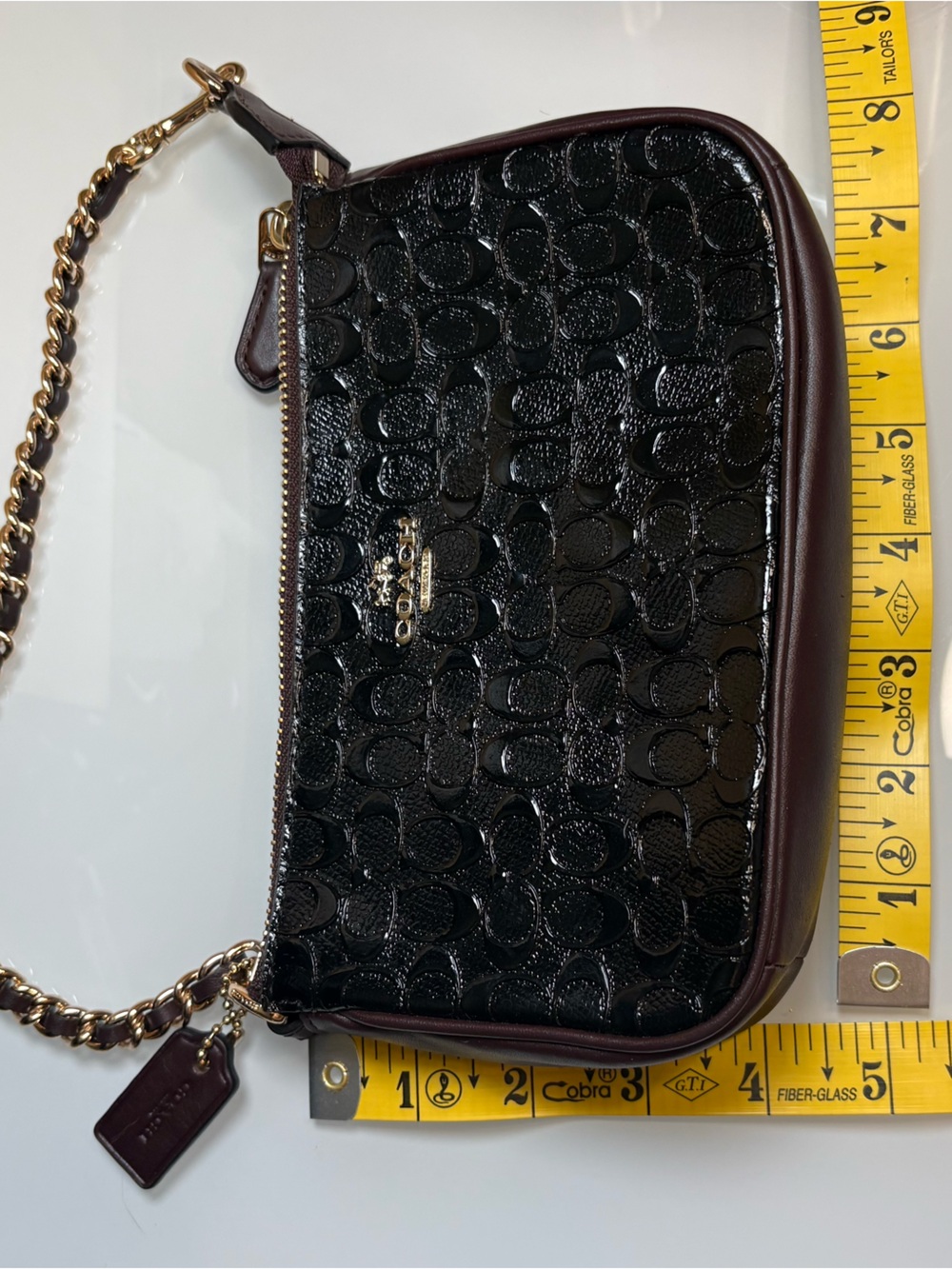 Coach Black/Burgundy Embossed Patent Signature Mini Shoulder Bag Chain Y2K Style - Picture 9 of 9